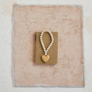Wood Bead Garland Gold Heart Tassel