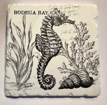 Load image into Gallery viewer, Bodega Bay California Coaster Seahorse Black and White
