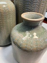 Load image into Gallery viewer, Vase Embossed Stoneware Green-Grey Creative Coop
