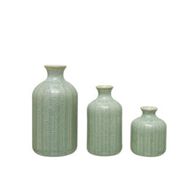 Load image into Gallery viewer, Vase Embossed Stoneware Green-Grey Creative Coop
