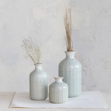 Load image into Gallery viewer, Vase Embossed Stoneware Green-Grey Creative Coop
